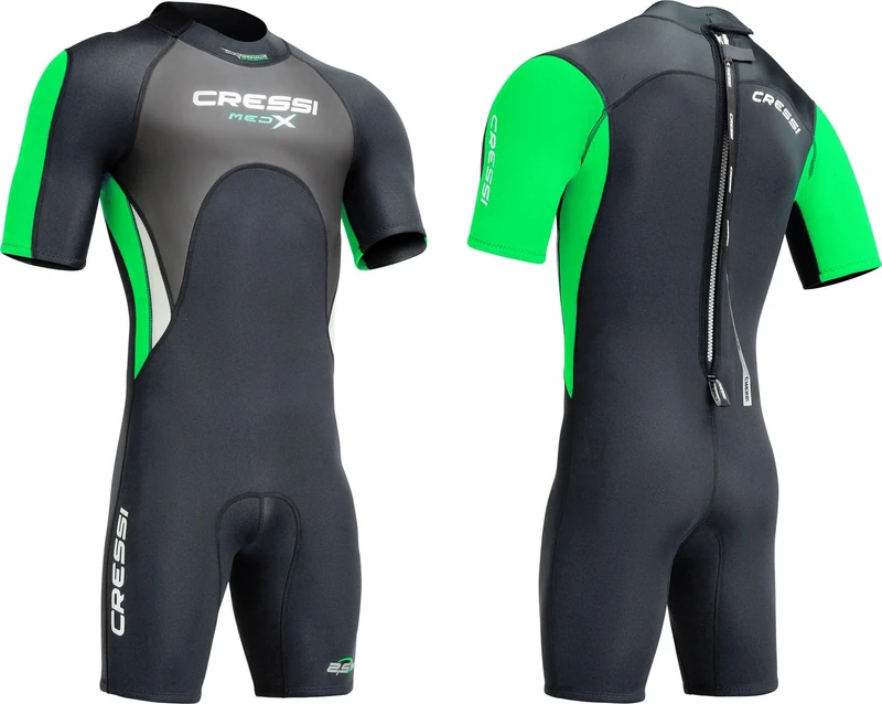 CRESSI Med X Man Shorty Wetsuit Black/Lime 2.5mm S/2 - Men's Shorty Wetsuit 2,5mm for Snorkelling and Diving in Temperate Waters, Black/Lime/Silver, S/2