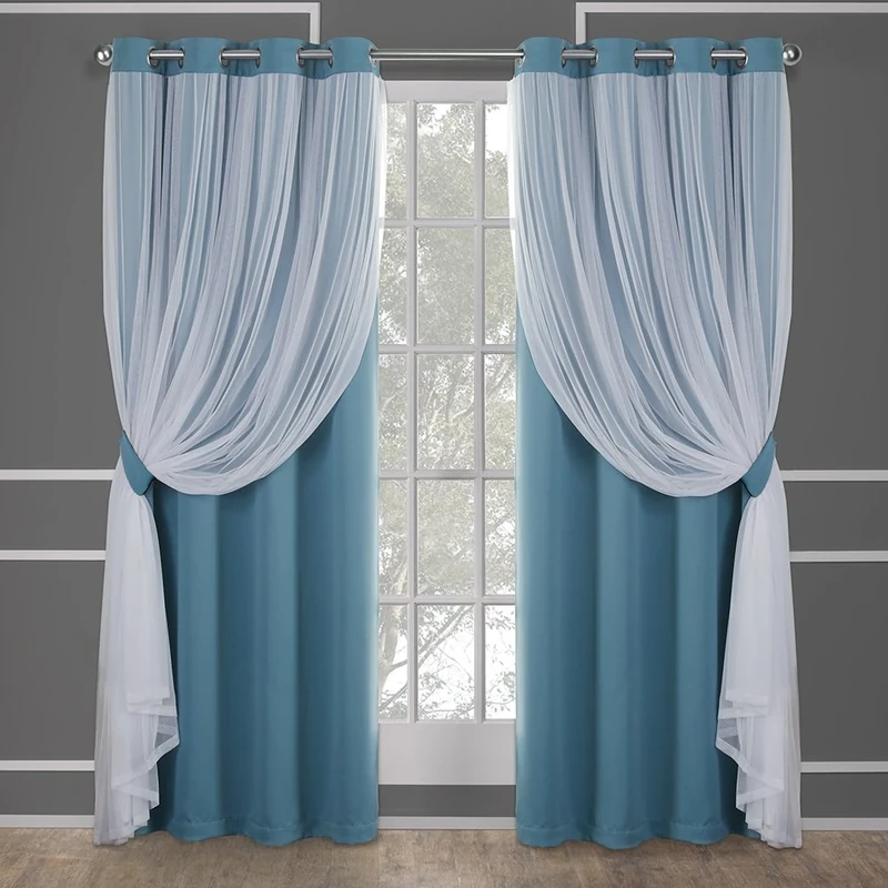 Exclusive Home Curtains Catarina Woven Blackout Grommet Top Panel Pair, Turquoise, 52x108, 2 Piece