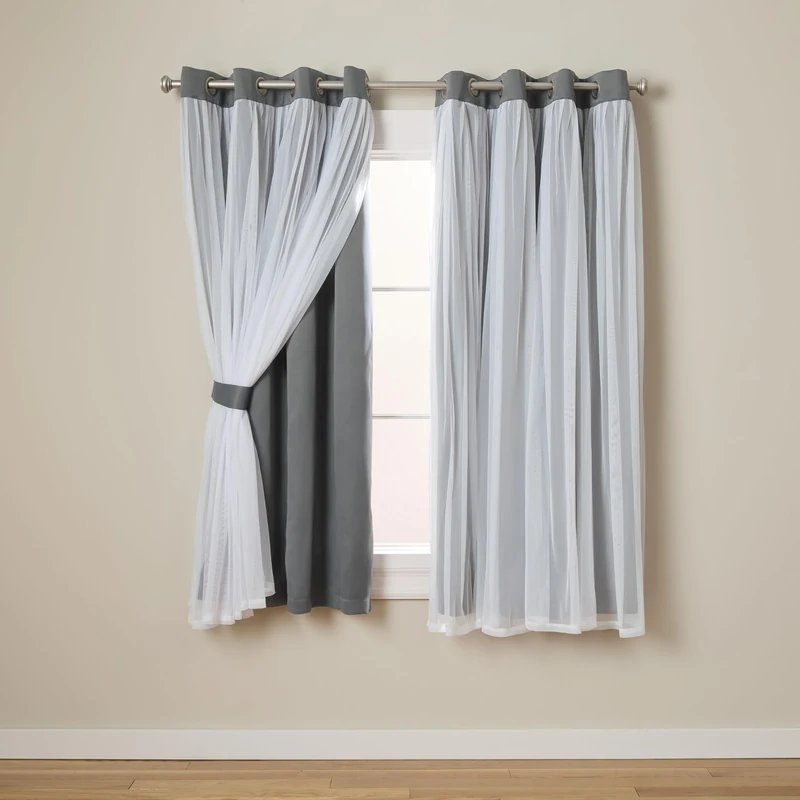Exclusive Home Curtains Catarina Woven Blackout Grommet Top Panel Pair, Black Pearl, 52x63, 2 Piece