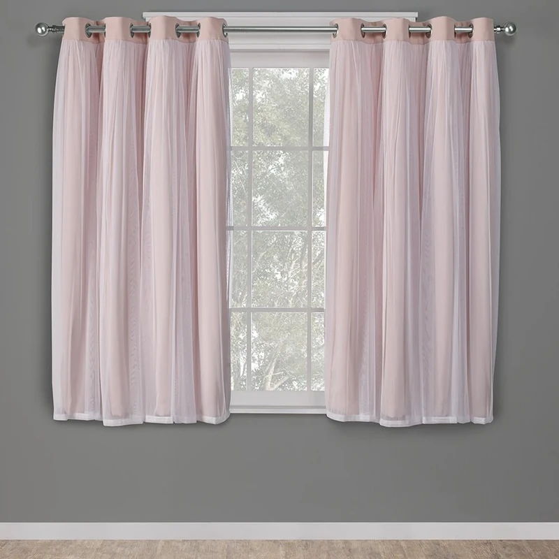 Exclusive Home Curtains Catarina Woven Blackout Grommet Top Panel Pair, Rose Blush, 52x63, 2 Piece