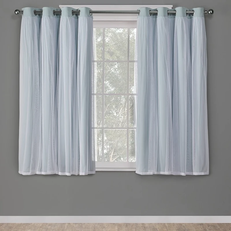 Exclusive Home Curtains Catarina Woven Blackout Grommet Top Panel Pair, Aqua, 52x63, 2 Piece