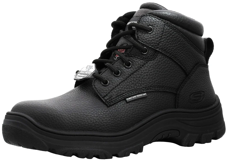 Skechers for Work Men's Burgin-Tarlac Industrial Boot,Black Embossed Leather,8 M US