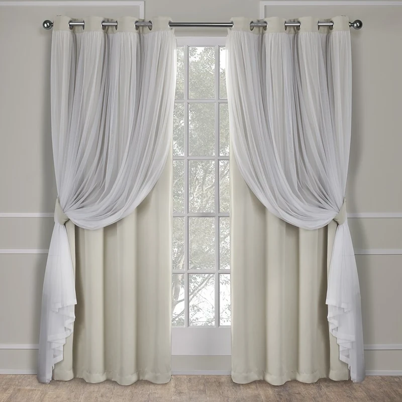 Exclusive Home Curtains Catarina Woven Blackout Grommet Top Panel Pair, Sand, 52x84, 2 Piece