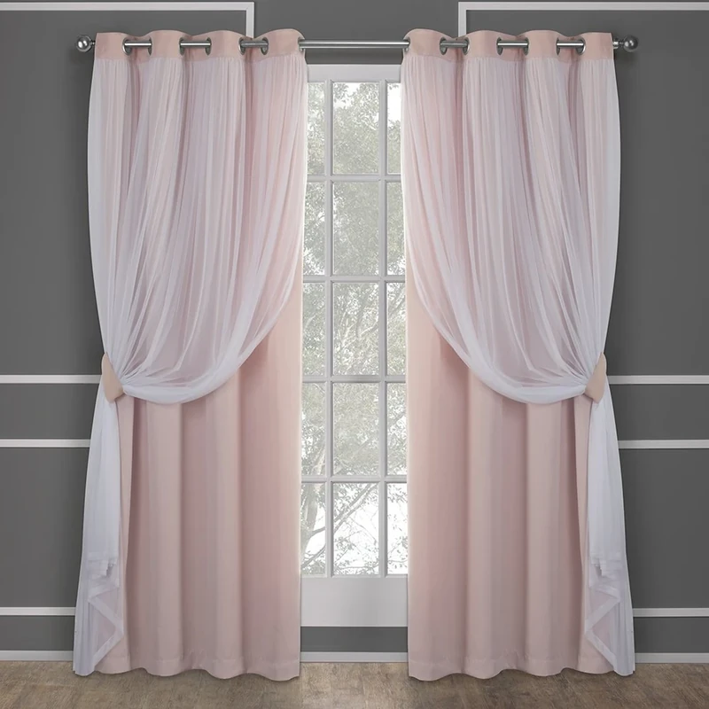 Exclusive Home Curtains Catarina Woven Blackout Grommet Top Panel Pair, Rose Blush, 52x108, 2 Piece