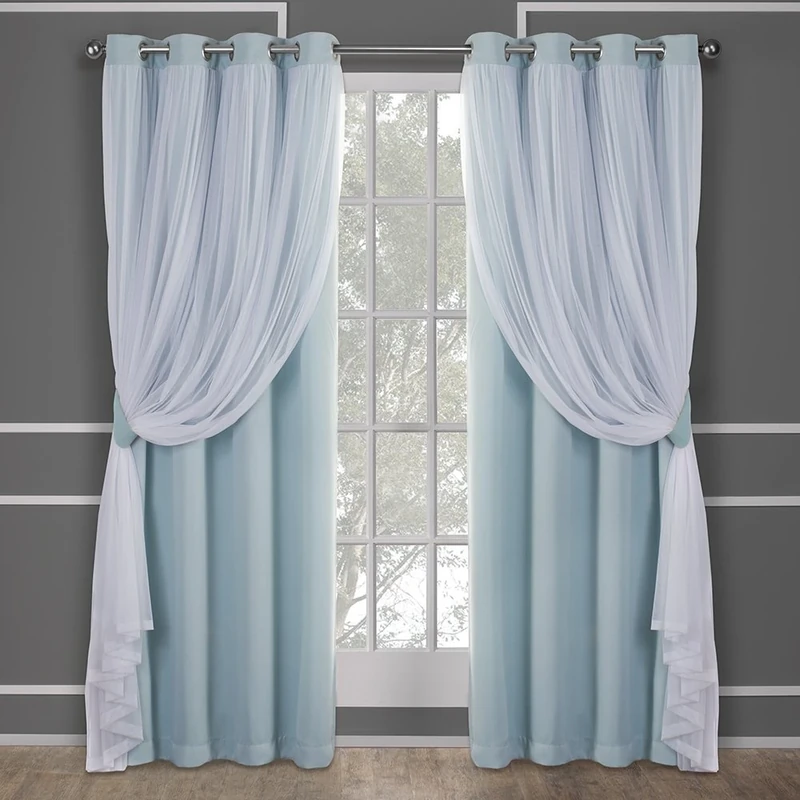 Exclusive Home Curtains Catarina Woven Blackout Grommet Top Panel Pair, Aqua, 52x84, 2 Piece