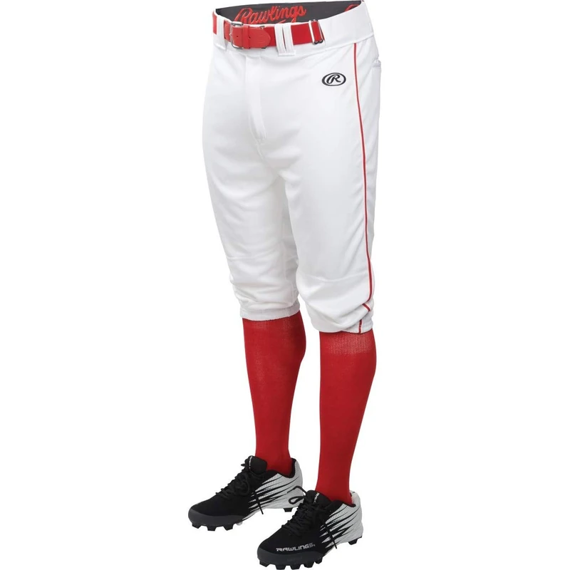 Rawlings Men's Launch Series Baseball Pants | Knicker Fit | Adult Sizes | Piped | Multiple Colors, White/Scarlet, Small