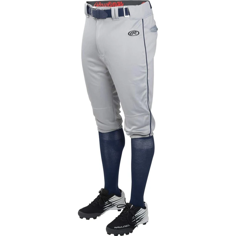 Rawlings Men's Launch Series Baseball Pants | Knicker Fit | Adult Sizes | Piped | Multiple Colors, Grey/Navy, Small