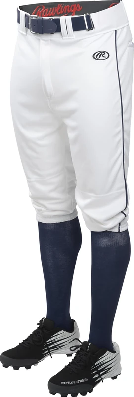 Rawlings Men's Launch Series Baseball Pants | Knicker Fit | Adult Sizes | Piped | Multiple Colors, White/Navy, Small