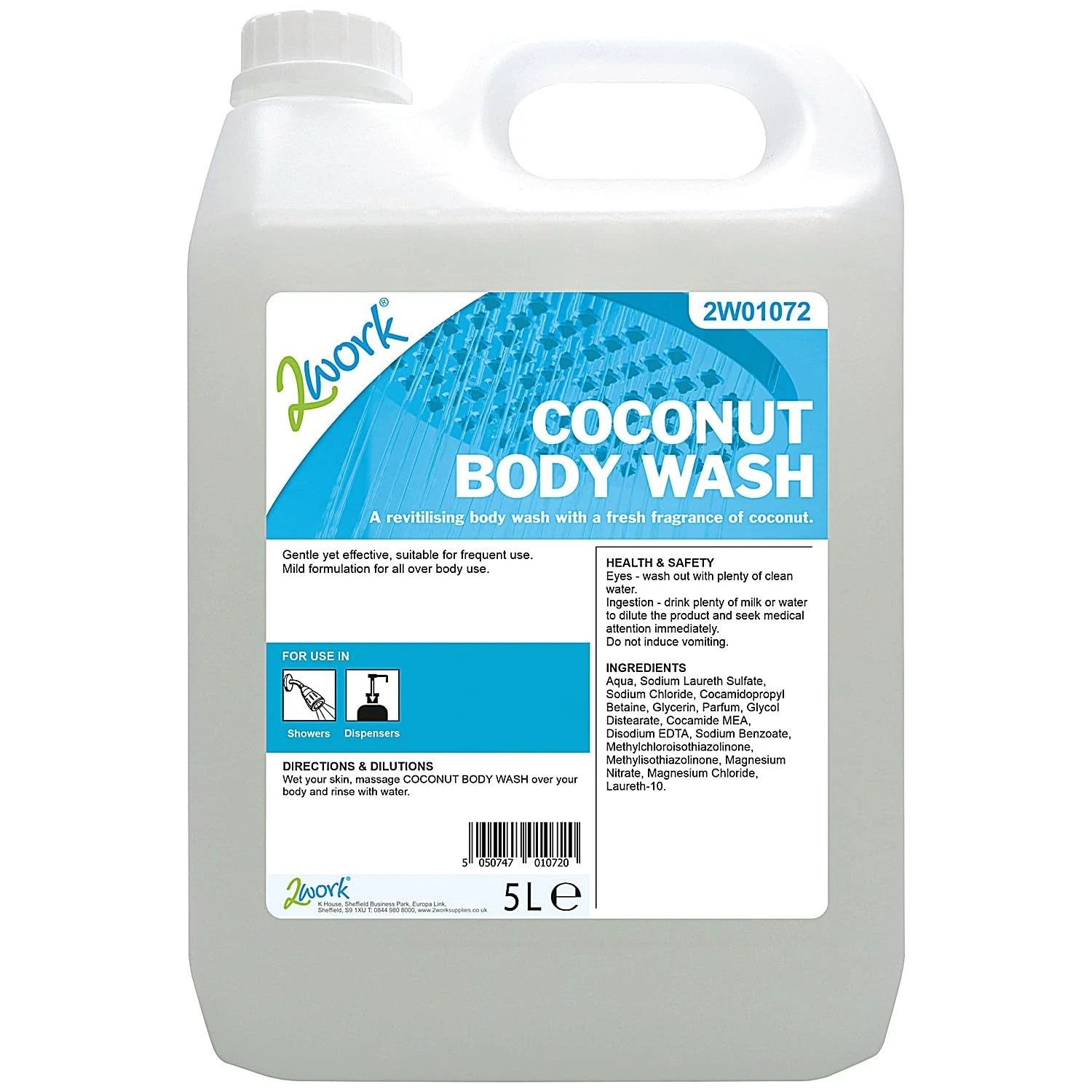 2Work Coconut Body Wash Mild Formula 5 Litre Bulk Bottle 2W01072