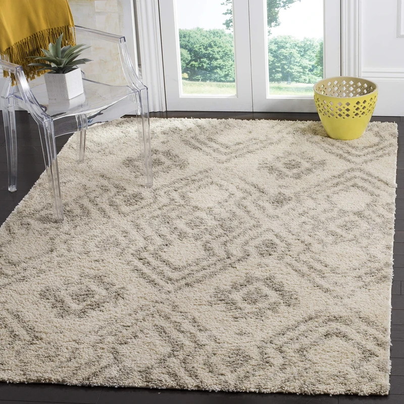 Safavieh Shaggy Indoor Woven Rectangle Area Rug, Arizona Shag Collection, ASG746, in Ivory / Grey, 91 X 152 cm for Living Room, Bedroom or Any Indoor Space