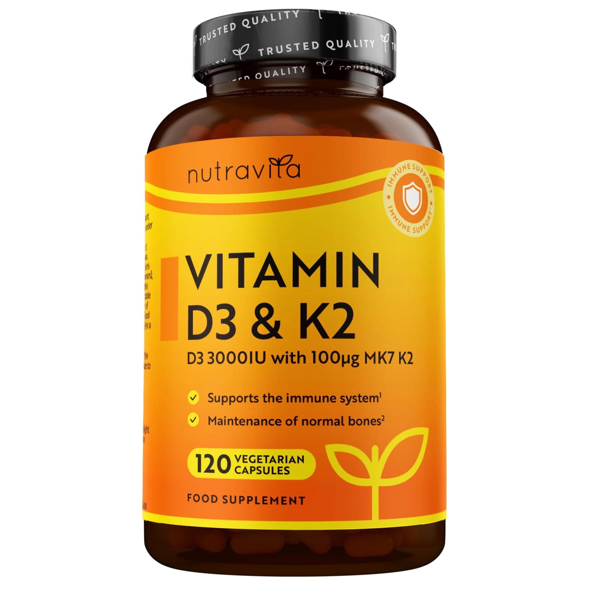 Nutravita Vitamin D3 3000iu & K2 100ug (MK7) – 120 Vitamin D3 K2 Vegetarian Capsules – Supports Normal Bones, Muscles, Teeth and Immune System – Cholecalciferol & Menaquinone-7