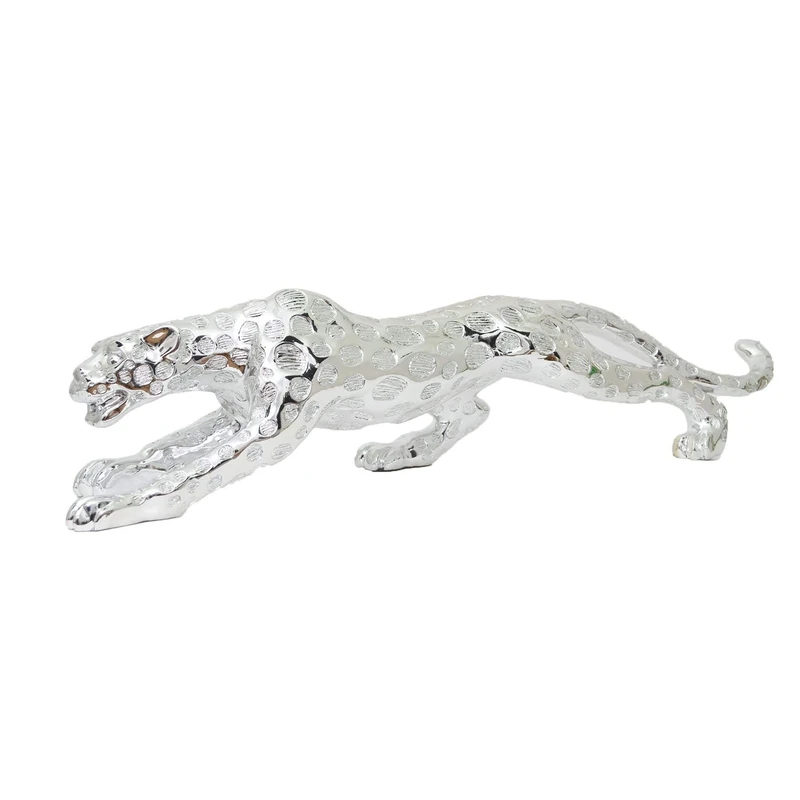 SHATCHI 40in Large Silver Leopard Resin Abstract Figurine Sculpture Home Decor Wild Animal Statue, One Size