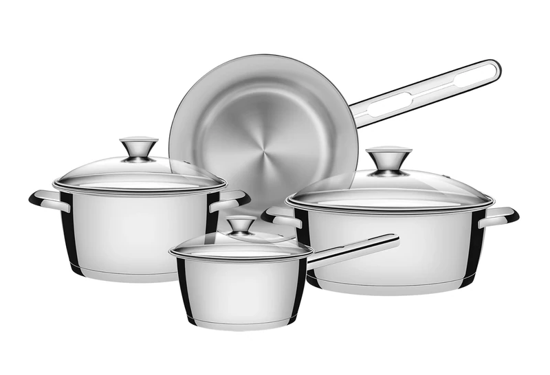 Tramontina 4-pc Stainless Steel Cookware Set | Dishwasher-Safe Pans with Glass Lids | Induction-Ready | Saucepan, Frying Pan and Casseroles