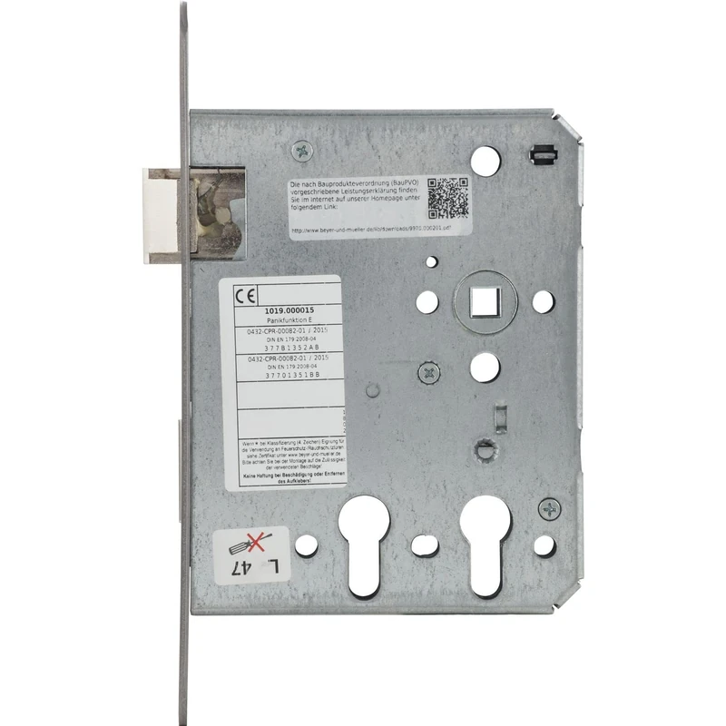 Escape Door Lock 1019 PZW for 2 Profile Cylinders, Left, DM 60/100, Stainless Steel