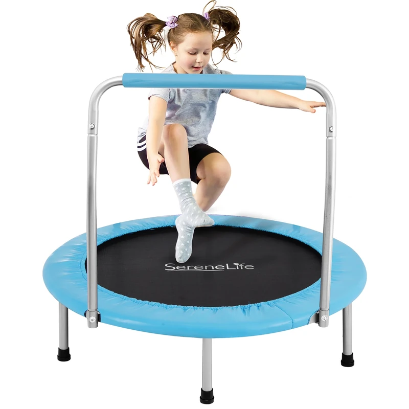 SereneLife Foldable Trampoline for Adults and Kids 91/102cm, Indoor Outdoor Mini Fitness Rebounder with Foam Handle, Compact Exercise Equipment for Home and Garden Workouts