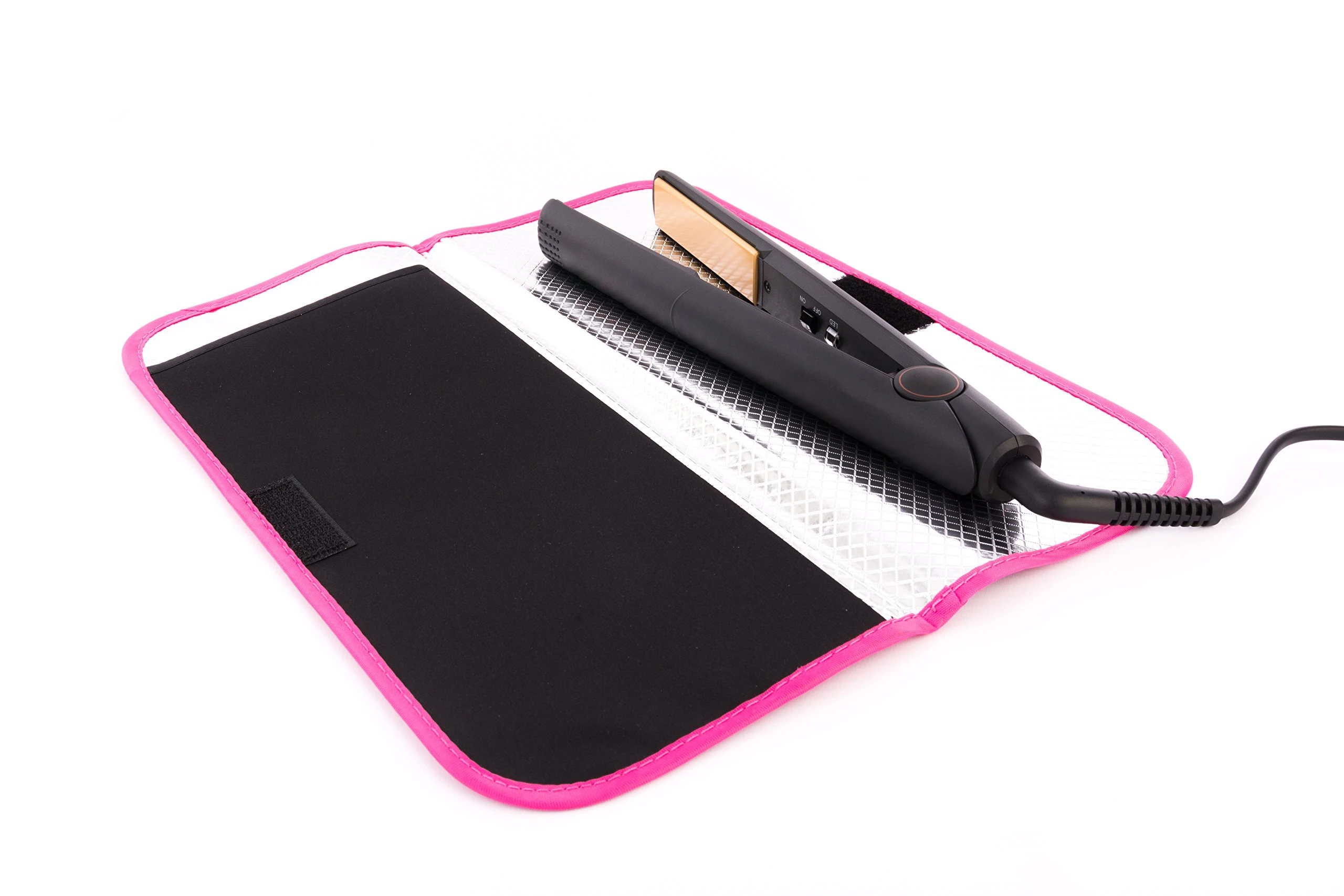 Mateque Heat Resistant Pouch Heat Proof Mat Pink Rim Ideal For Hair Straighteners Such as GHD Cloud Nine & Others