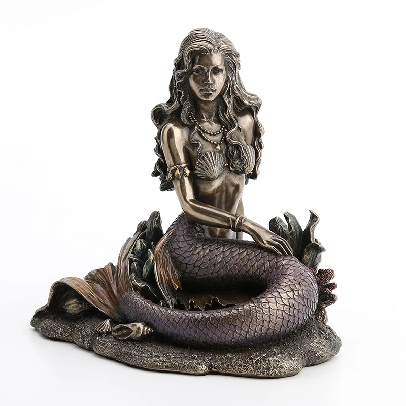 Veronese Enchanted Song Bronze Finish Mermaid Sitting On Ocean Floor Statue