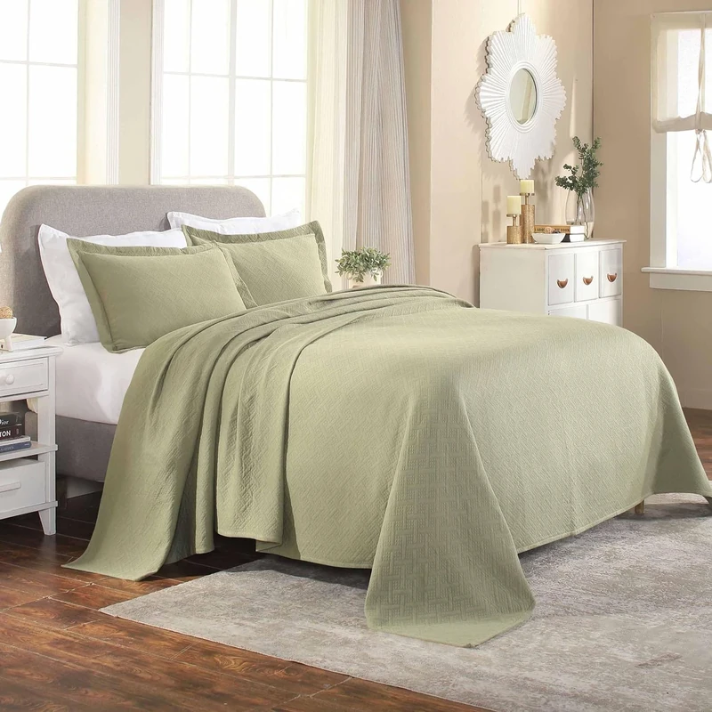 Superior Bedspread with Pillow Shams, Cotton, Sage, King
