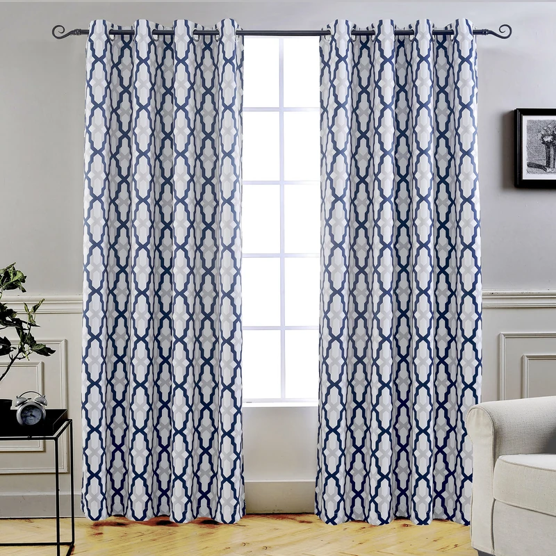 DriftAway Mason Thermal (Black) out Grommet Window Curtains Geometric Trellis Pattern 2 Panels Each 52 Inch by 84 Inch (Navy)