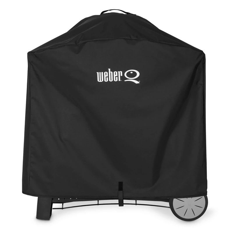 Weber premium cover for Q2000 series with trolley & Q3000 series, breathable UV & water resistant, protection against wind & weather, barbecue cover, BBQ cover - black (7184)