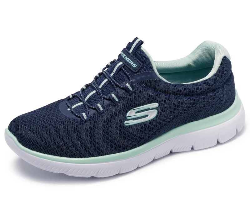Skechers Women's Summits 12980W Wide Trainers, Navy Mesh/ Aqua Trim, 7 UK Wide