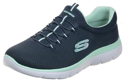 Skechers Womens Summits Top Player Sneaker, Navy Mesh Aqua Trim, 8 UK Wide