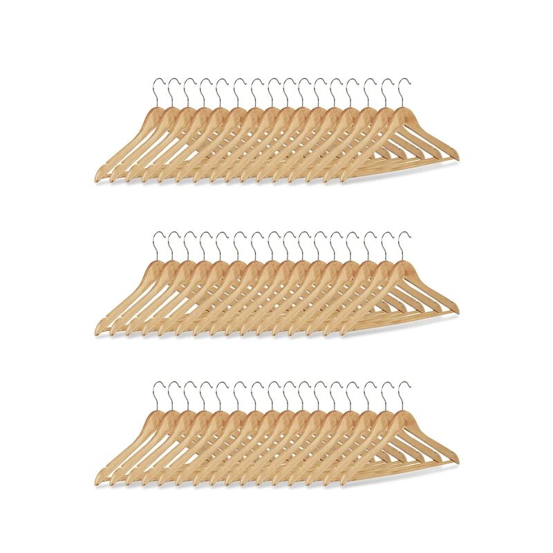 Relaxdays Coat Hanger Set, Wooden Trouser Hangers, Clothes Hangers with Swivel Hooks H x W: 22.5 x 44.5 cm, Natural, Various Sets