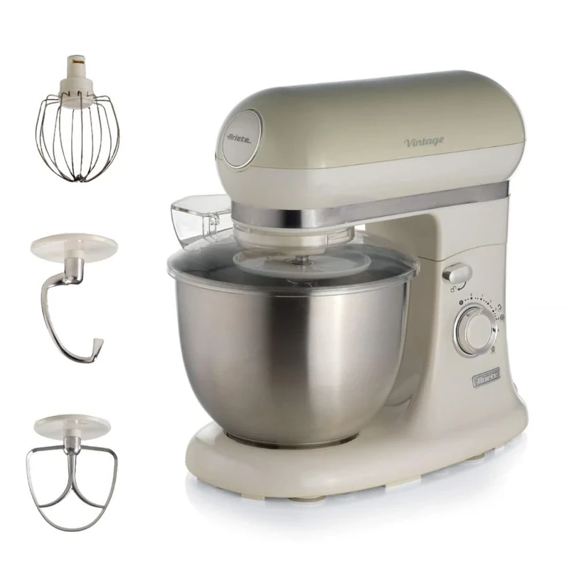 Ariete Vintage 8803 Stand Mixer Food Processor, 1200W, 5.5 Litre Stainless Steel Bowl, Planetary Motion, 7 Speeds + Pulse, Anti Splash Cover, Cream