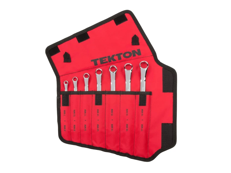 TEKTON 45-Degree Offset Box End Wrench Set, 7-Piece (6-19 mm) - Pouch | WBE24507