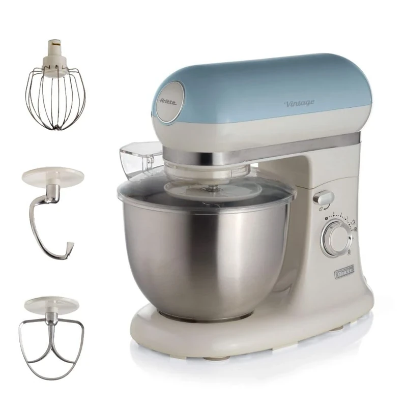 Ariete Vintage 8805 Stand Mixer Food Processor, 1200W, 5.5 Litre Stainless Steel Bowl, Planetary Motion, 7 Speeds + Pulse, Anti Splash Cover, Blue