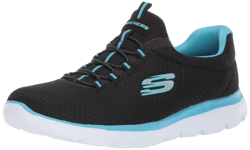 Skechers Women's Summits Sneaker, Black Turquoise Dark, 2.5 UK