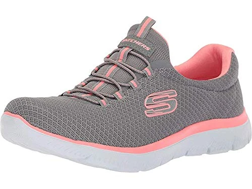 Skechers Women's Summits Sneaker, Grey Mesh Pink Trim, 1 UK