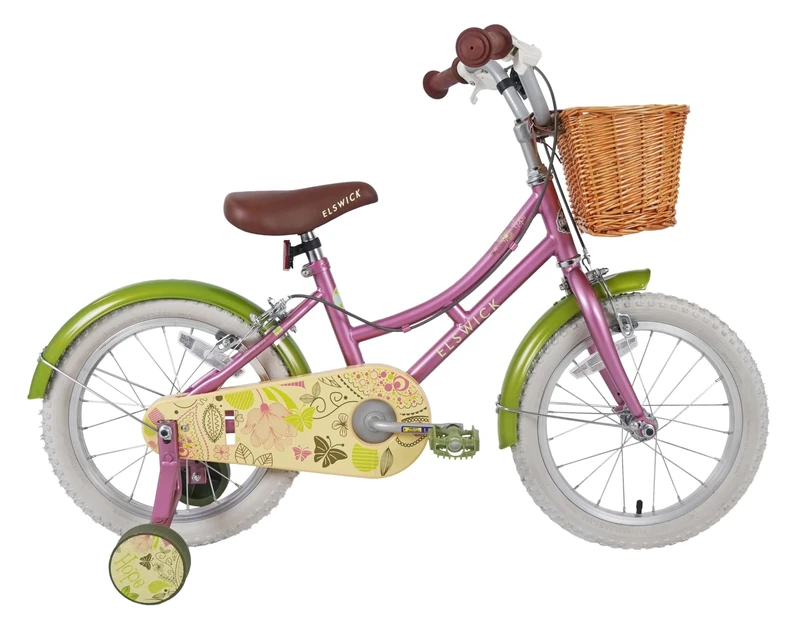Elswick Hope 16" Kids Heritage Bike | Girls Heritage bike | Low-step frame, Hi-rise handlebars, Front basket | green/dark pink | Ages 4+