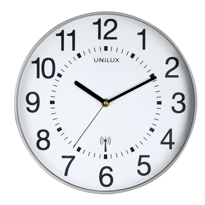 Unilux Wave Desk Clock Quartz System Radio-Controlled and Readable up to 35 m Diameter 30 cm Metal Grey