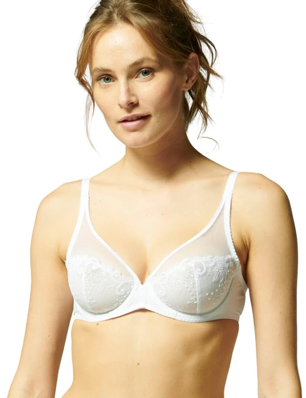 Simone Perele Women's Delice Sheer Plunge Bra, White, 34F