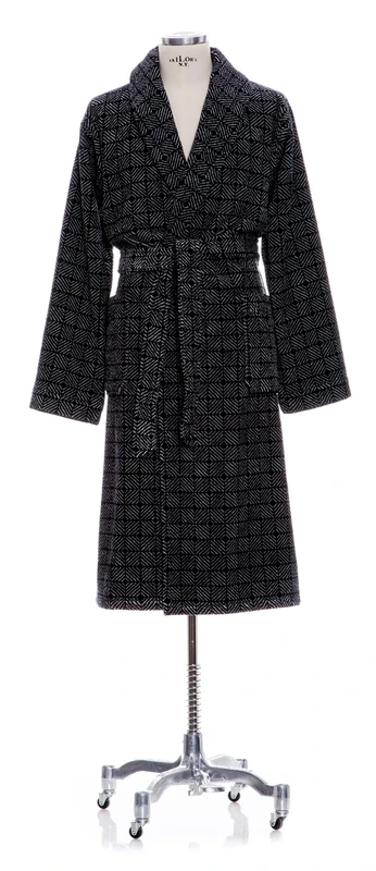 möve Eden shawl collar bathrobe square structure velours in size L made of 100% cotton, nature / black