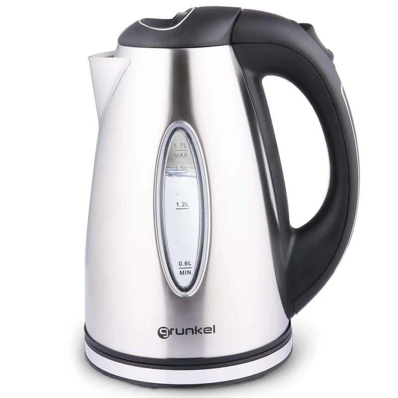 Grunkel -Stainless Steel Kettle with 1.7 Litre Capacity and 2200 W Power. Water Indicator for Boiling, Automatic Shut-Off and Removable Water Filter Model HV-16GX