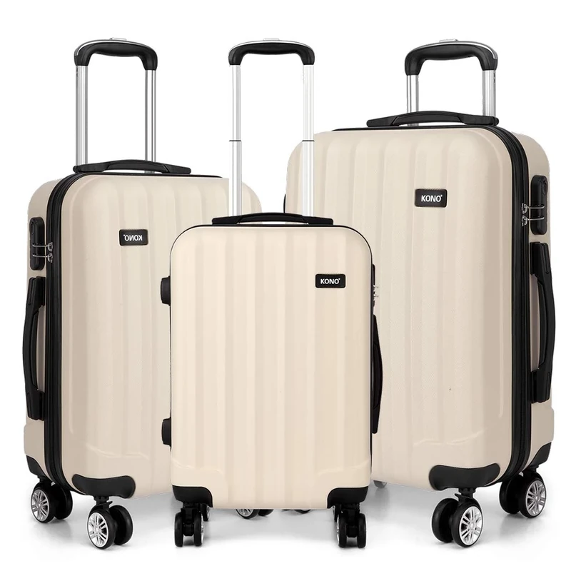 Kono Luggage Sets ABS Hard Shell Suitcases 3 Pieces 20" 24" 28" Inches 4 Wheels Suitcase (Beige Set)