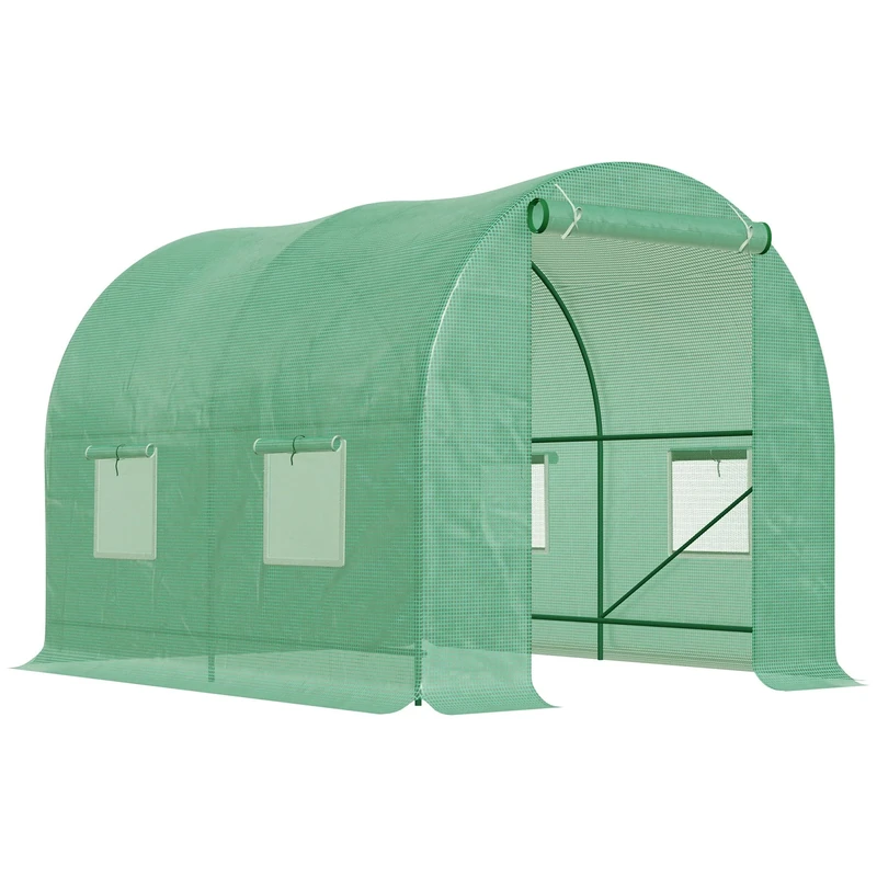 Outsunny Polytunnel Greenhouse Walk-in Green House with Roll Up Door and Mesh Windows, Steel Frame, 2 x 2.5m, Green