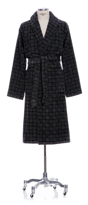 Möve Eden shawl collar robe in S. S, 100% cotton, nature/black