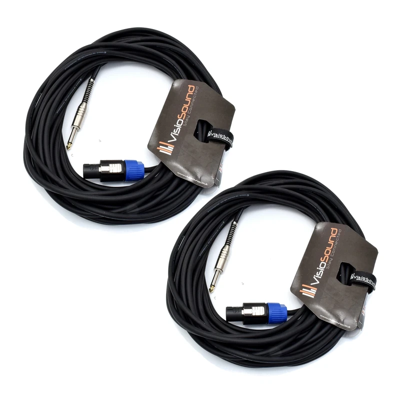 VisioSound 2 x Male Speakon to 6.35mm 1/4" Jack PA Speaker Cable/Guitar Amp Lead / 2 Pack 15m