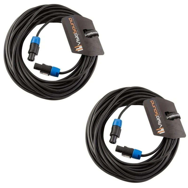 VisioSound 2 x Rean Male Locking Speakon to Speakon Lead/Speaker PA Amp Cab Cable / 2 Pack 15m