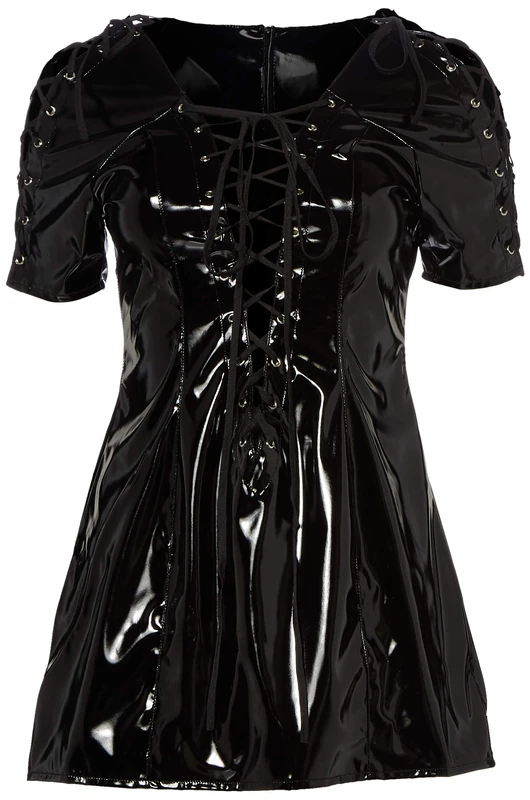 Black Level Vinyl Dress with Short Sleeves and Lacing, Medium, Black