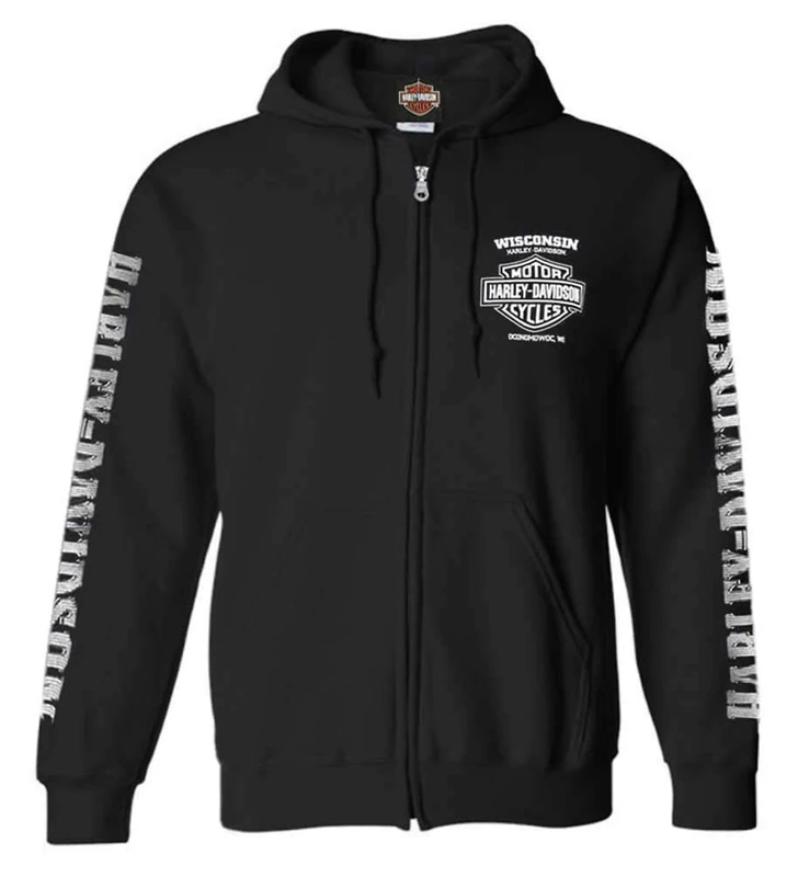 HARLEY-DAVIDSON Men's Lightning Crest Full-Zippered Hooded Sweatshirt, Black - Image 1