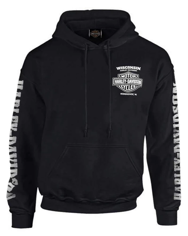 Harley-Davidson Men's Lightning Crest Pullover Hooded Sweatshirt, Black
