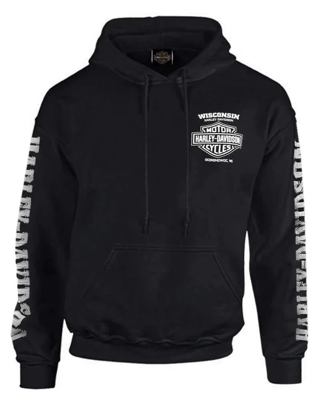 HARLEY-DAVIDSON Men's Lightning Crest Pullover Hooded Sweatshirt, Black