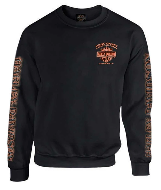 Harley-Davidson Men's Lightning Crest Fleece Pullover Sweatshirt, Black