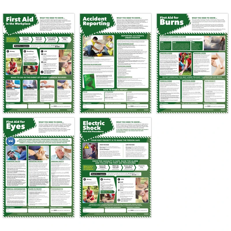 First Aid Posters - Set of 5 | Health and Safety Posters | Laminated Gloss Paper 850mm x 594mm (A1) | Health and Safety Office and Commercial Wall Charts | Education Charts by Daydream Education