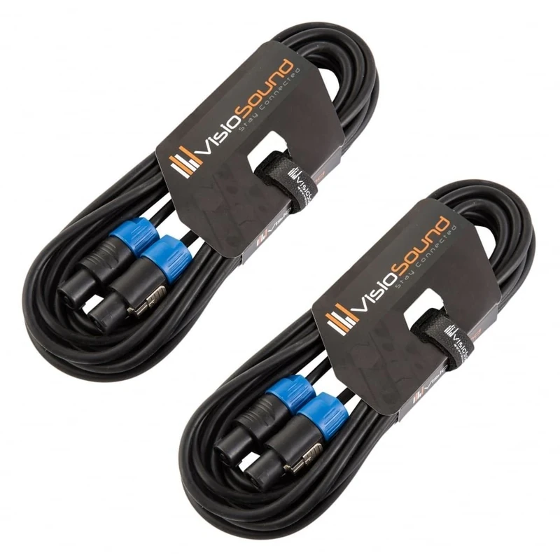 VisioSound 2 x Rean Male Locking Speakon to Speakon Lead/Speaker PA Amp Cab Cable / 2 Pack 10m