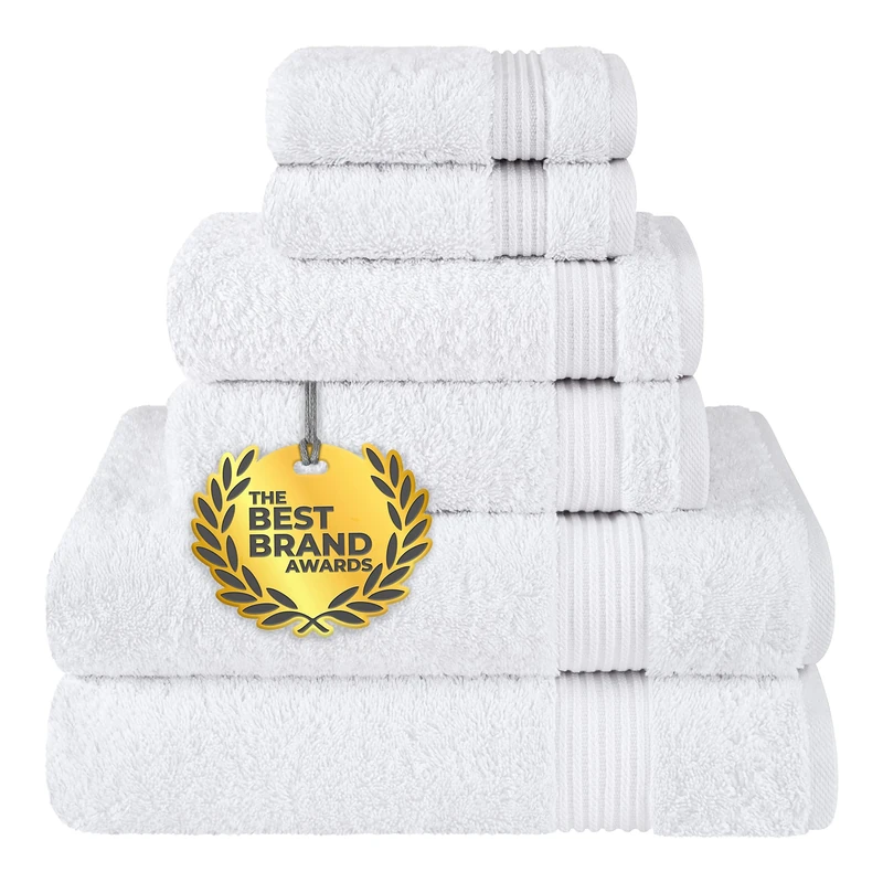 Cotton Paradise 6 Piece Towel Set, 100% Turkish Cotton Soft Absorbent Towels for Bathroom, 2 Bath Towels 2 Hand Towels 2 Washcloths, White